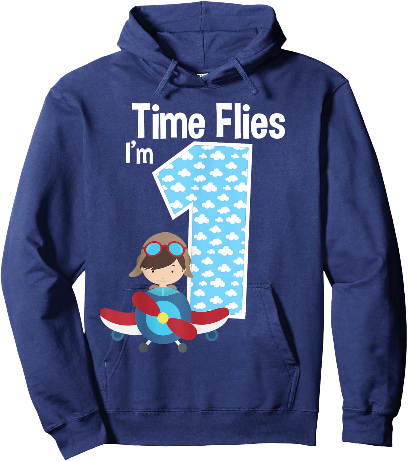 Time Flies I'm 1 1st Birthday Airplane Pilot Flying Hoodie - Hoodie | Navy