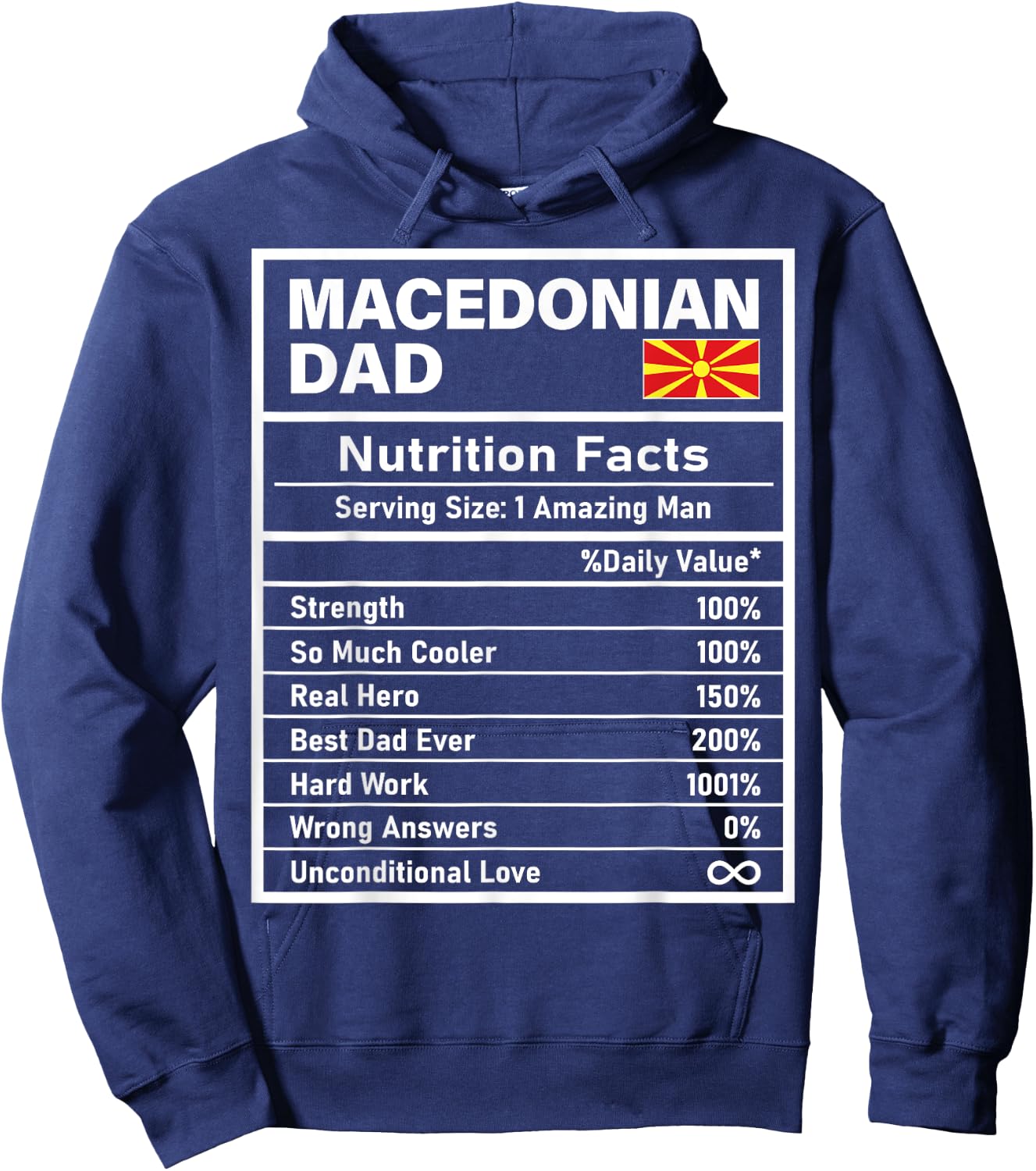 Macedonian Dad Nutrition Facts Father's Day National Pride Hoodie - Hoodie | Navy