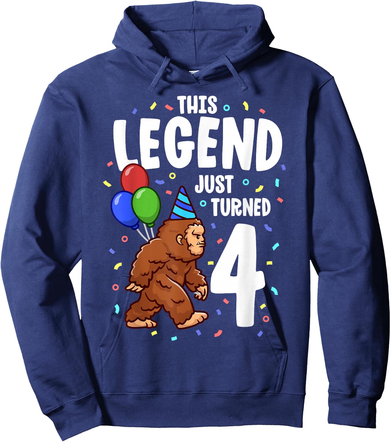 Bigfoot Birthday Party 4 Years Old Sasquatch Theme Boys Hoodie - Hoodie | Navy