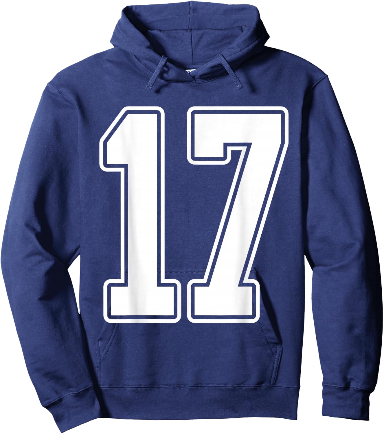 #17 White Outline Number 17 Sports Fan Jersey Style Hoodie - Hoodie | Navy