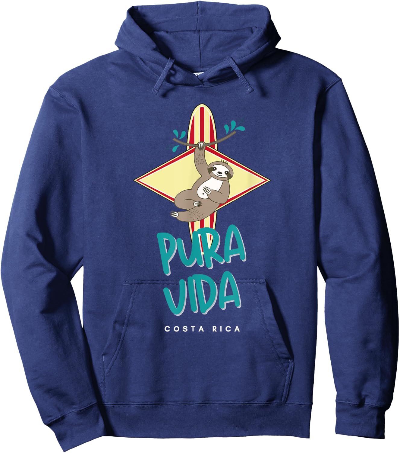 Costa Rica Surfing Sloth Pura Vida Motto Souvenir Hoodie - Hoodie | Navy
