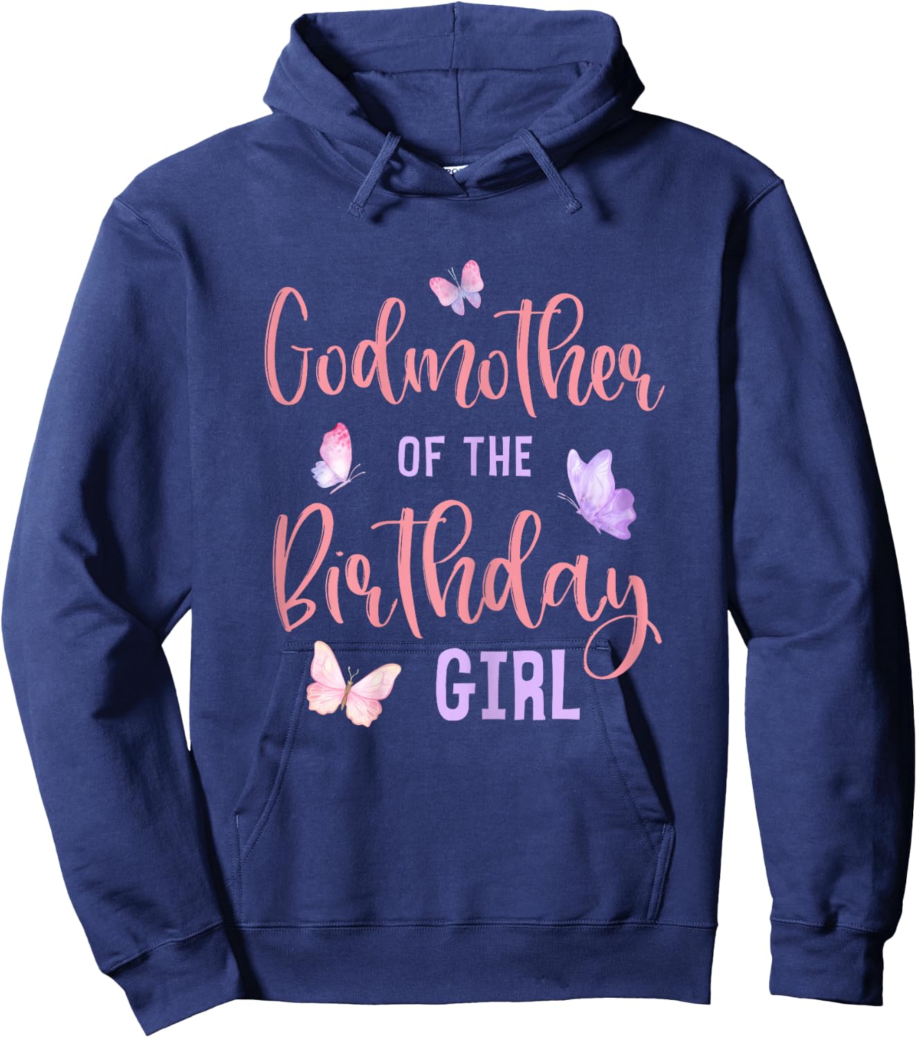 Godmother of Birthday Girl Butterfly Party Matching Family Hoodie - Hoodie | Navy