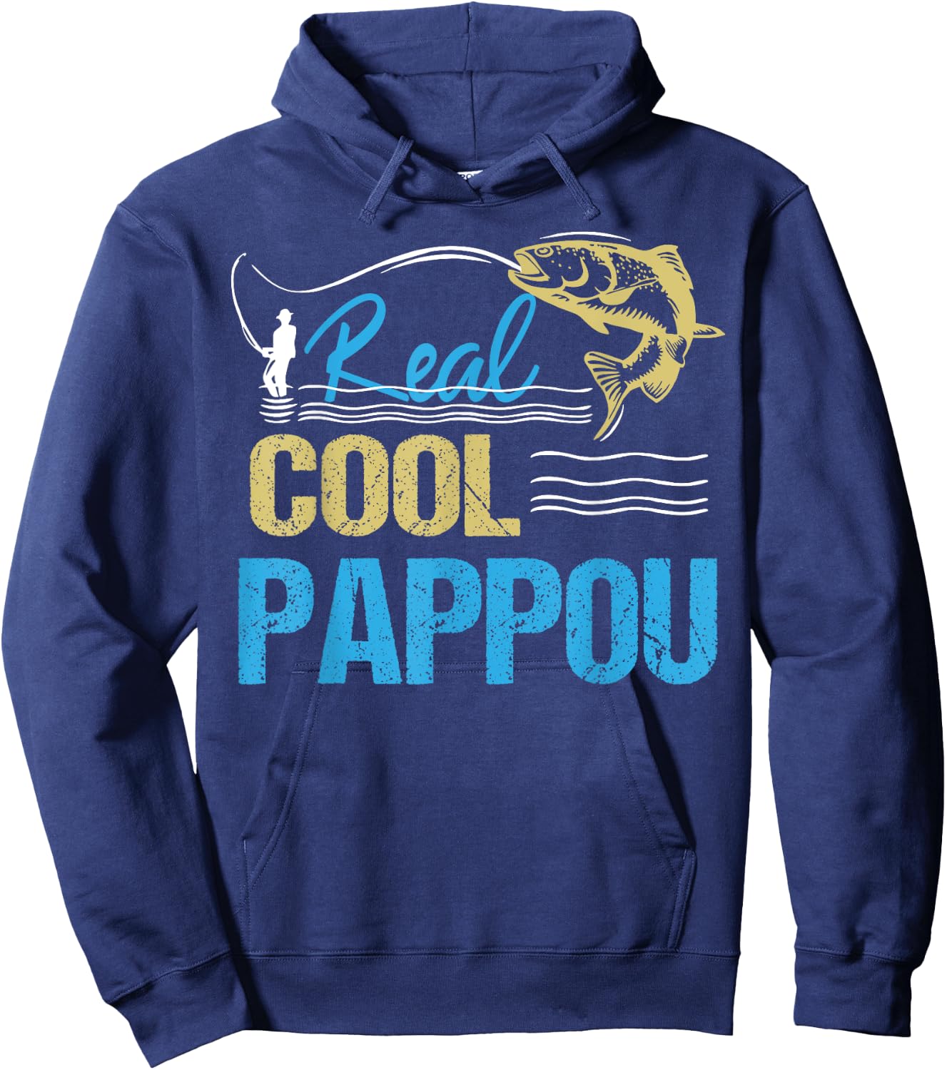 Vintage Reel Cool Pappou Fishing Daddy Grandpa Fathers Day Hoodie - Hoodie | Navy