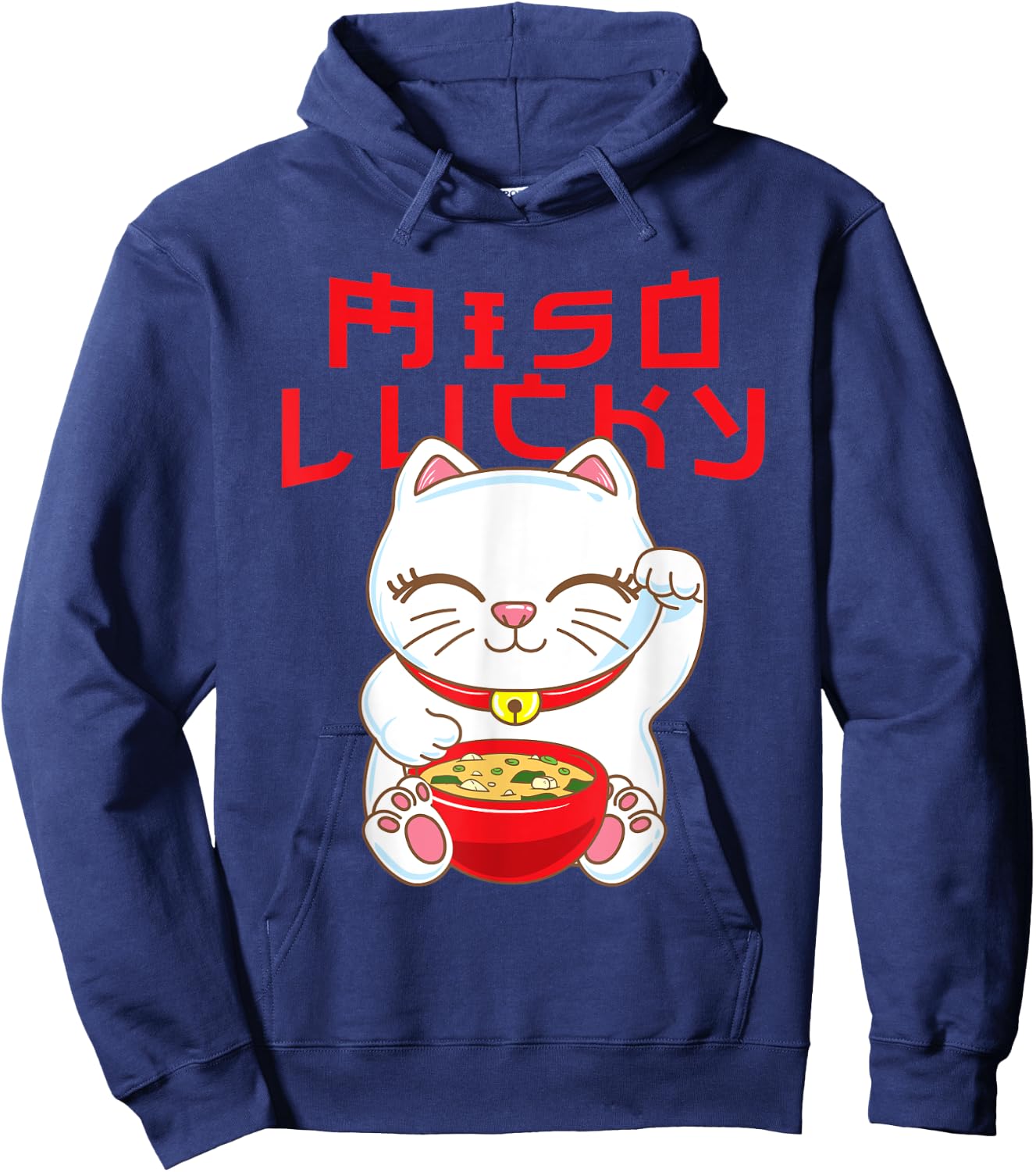 Cute Japanese Maneki Neko Cat Miso Lucky Hoodie - Hoodie | Navy
