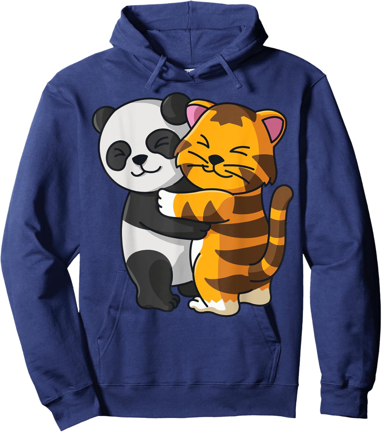 Panda and Tabby Cat Tiger cute Hug Cuddle Animals Cuddling Women Kids Hoodie - Hoodie | Navy