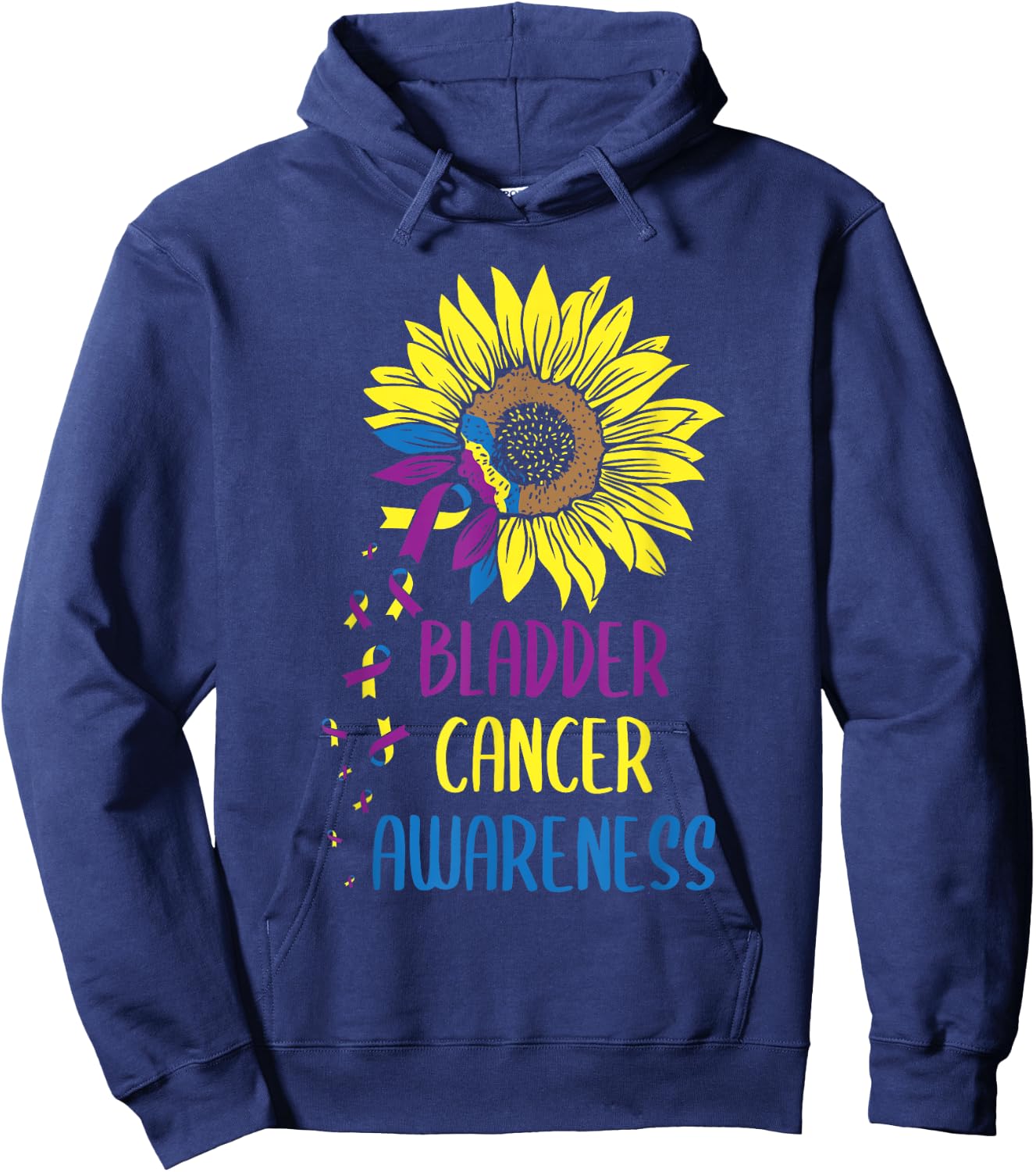 Bladder Cancer Awareness - Bladder Cancer Survivor Sunflower Hoodie - Hoodie | Navy