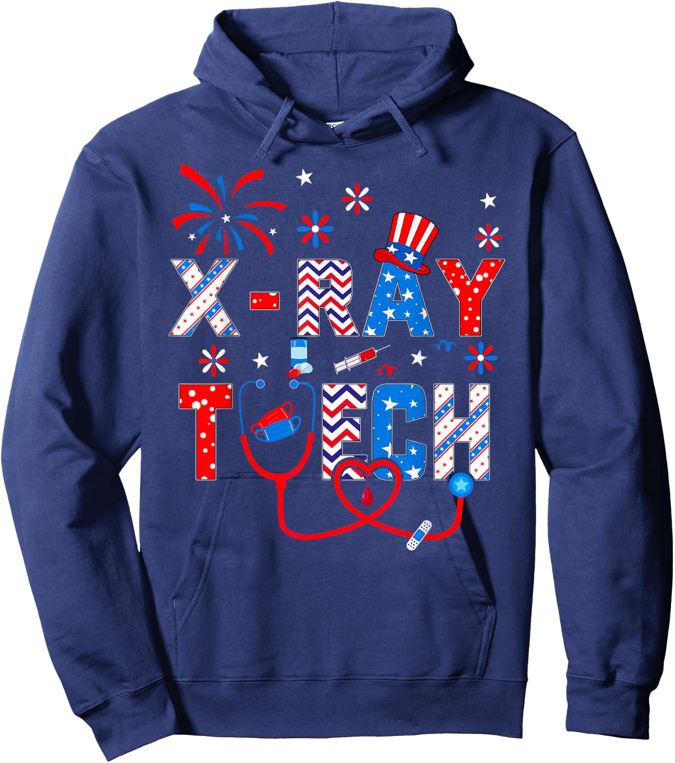 4th Of July Shirt Stethoscope Patriotic X-ray Tech Hoodie - Hoodie | Navy