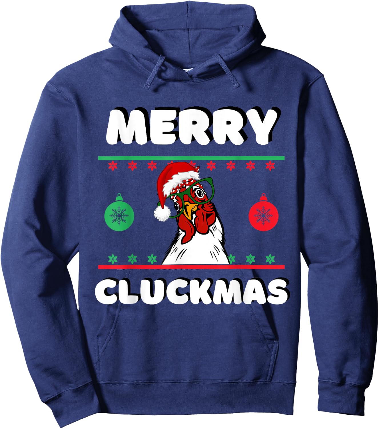 Merry Cluckmas Funny Chicken Christmas Retro Vintage Hoodie - Hoodie | Navy