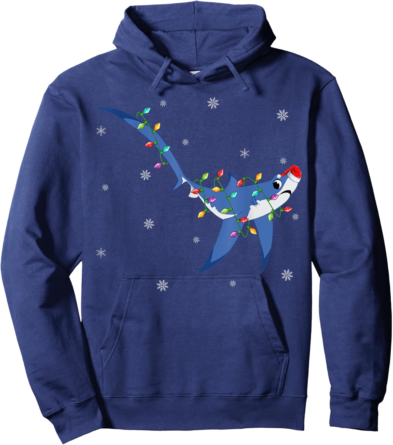 Shark Xmas Lighting Reindeer Hat Thresher Shark Christmas Hoodie - Hoodie | Navy