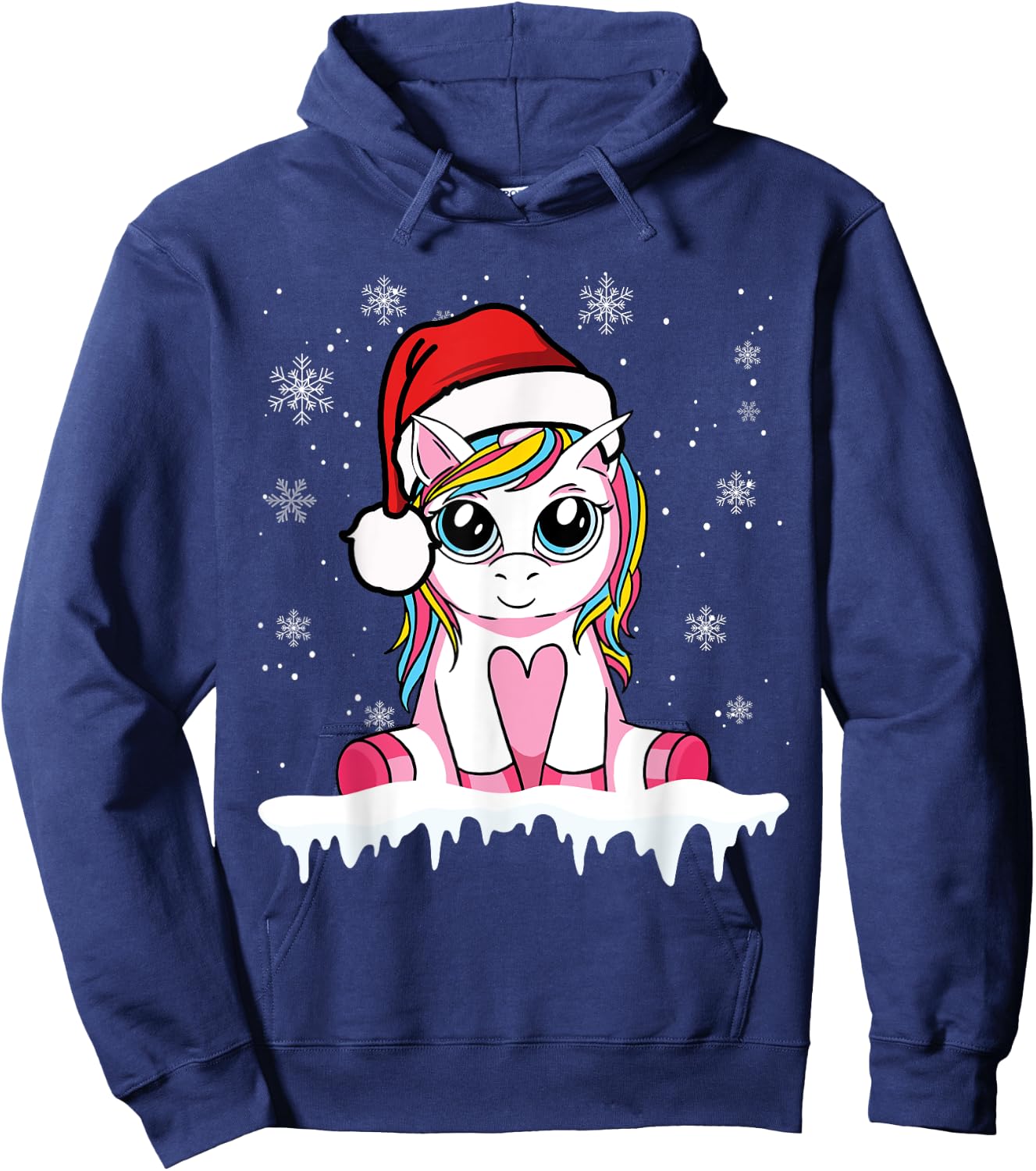 Cute Christmas Shirt Girls Women Santa Unicorn Christmas Hoodie - Hoodie | Navy