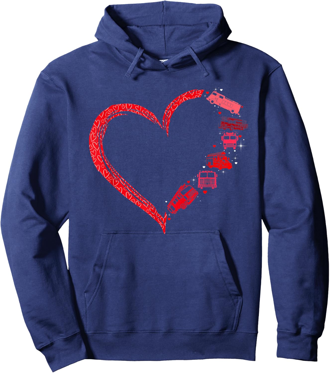 Firefighter Heart Matching Fire Trucks Design Valentines Day Hoodie - Hoodie | Navy