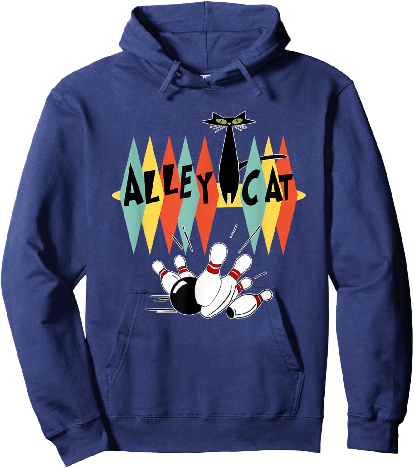 Retro Bowling Vintage Bowler Alley Cat Vintage Small Hoodie - Hoodie | Navy