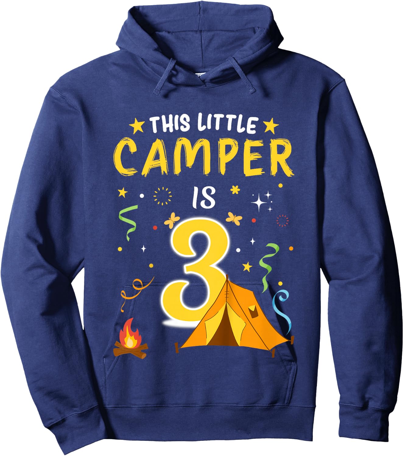 Kids 3 Year Old Camper Kids 3rd Birthday Camping Costume Hoodie - Hoodie | Navy
