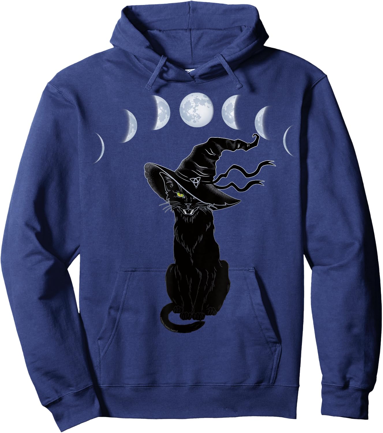 Halloween Black Cat with Witch Hat and Phases of the Moon Women Kids Hoodie - Hoodie | Navy