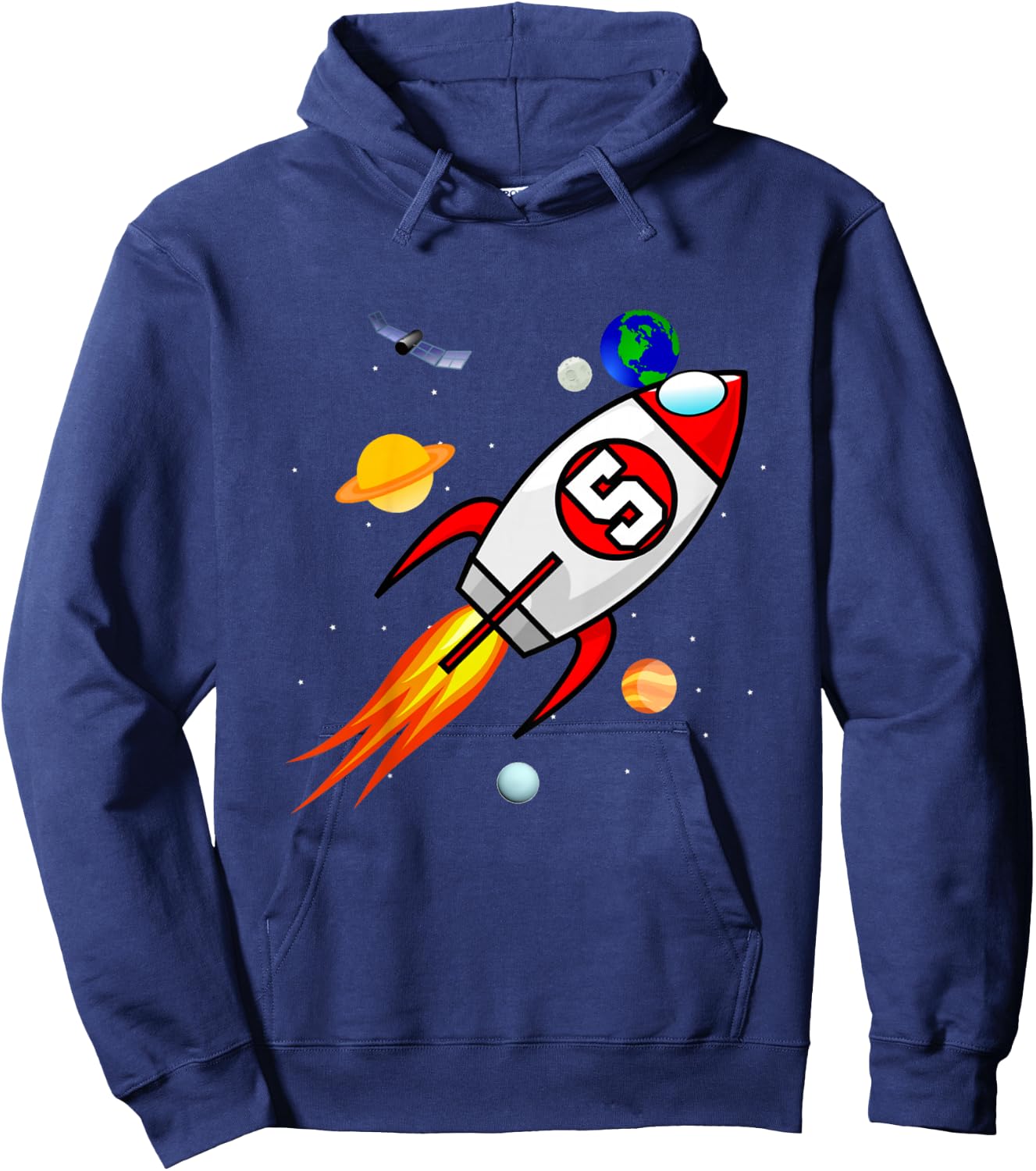 5 Year Old Spaceship Rocket Birthday Astronaut Girl Boy Gift Hoodie - Hoodie | Navy