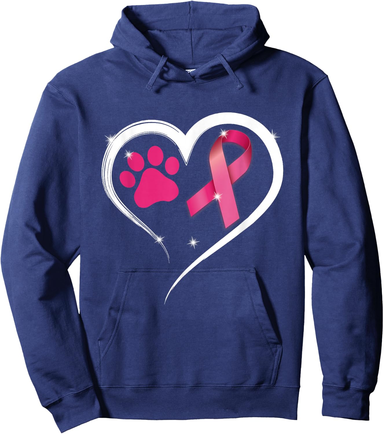 Heart Dog Paw Print Pink Ribbon Breast Cancer Awareness Hoodie - Hoodie | Navy