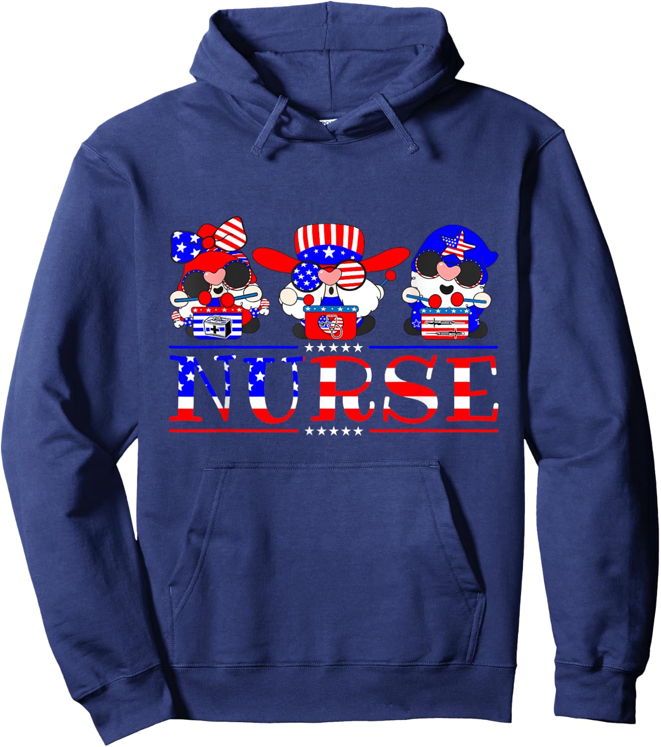 Nurse Gnomies 4th Of July Cute Gnome Nursing RN Memorial Day Hoodie - Hoodie | Navy