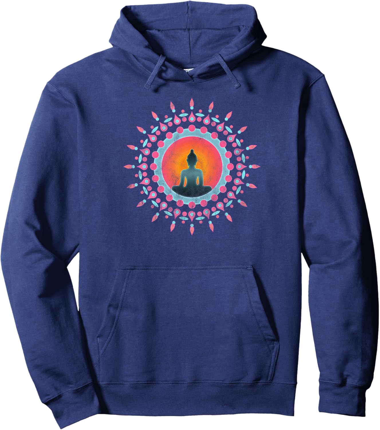 Buddha Meditation Sun Flower Mandala Buddhism Yoga Symbol Hoodie - Hoodie | Navy