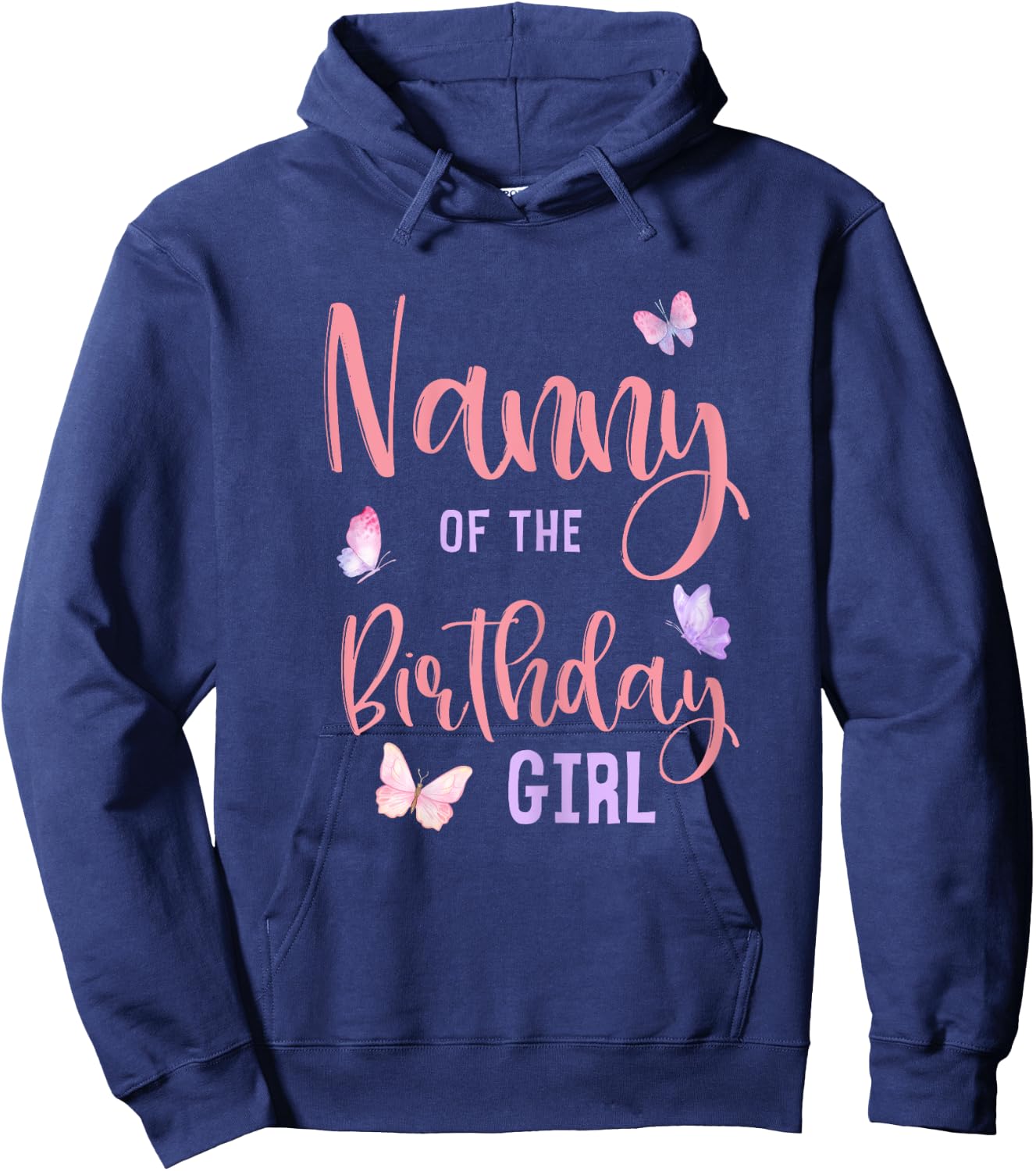Nanny of The Birthday Girl Butterfly Party Matching Family Hoodie - Hoodie | Navy