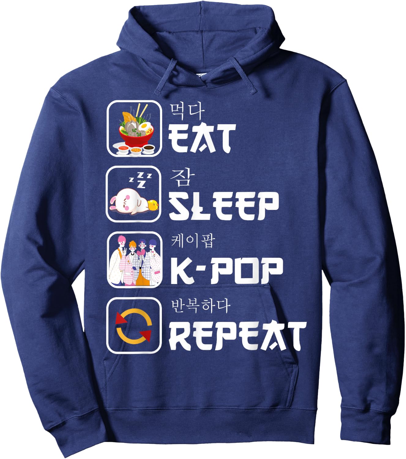 Eat sleep K-pop repeat Korean music lover Kpop bands fan Hoodie - Hoodie | Navy