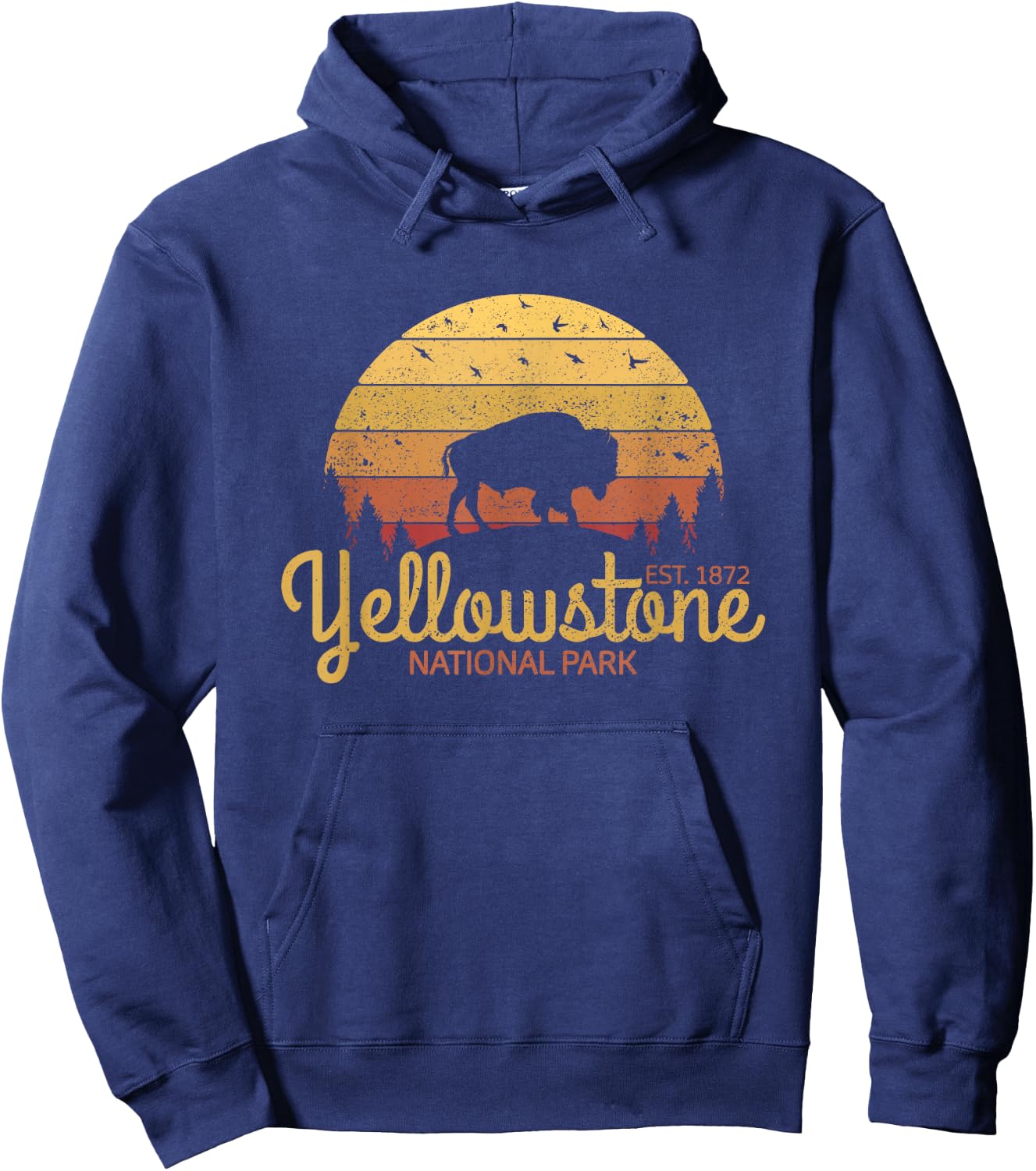 Yellowstone National Park Bison Vintage Yellowstone Park Hoodie - Hoodie | Navy