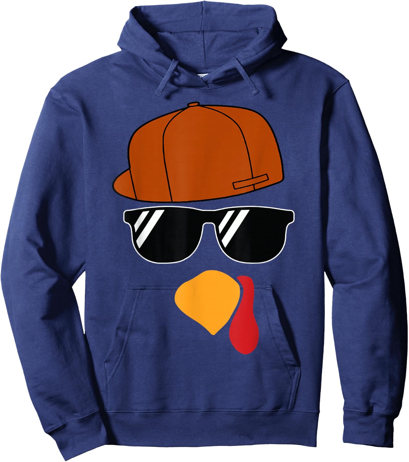 Boys Turkey Face Thanksgiving Trucker Hat Glasses Kids Hoodie - Hoodie | Navy