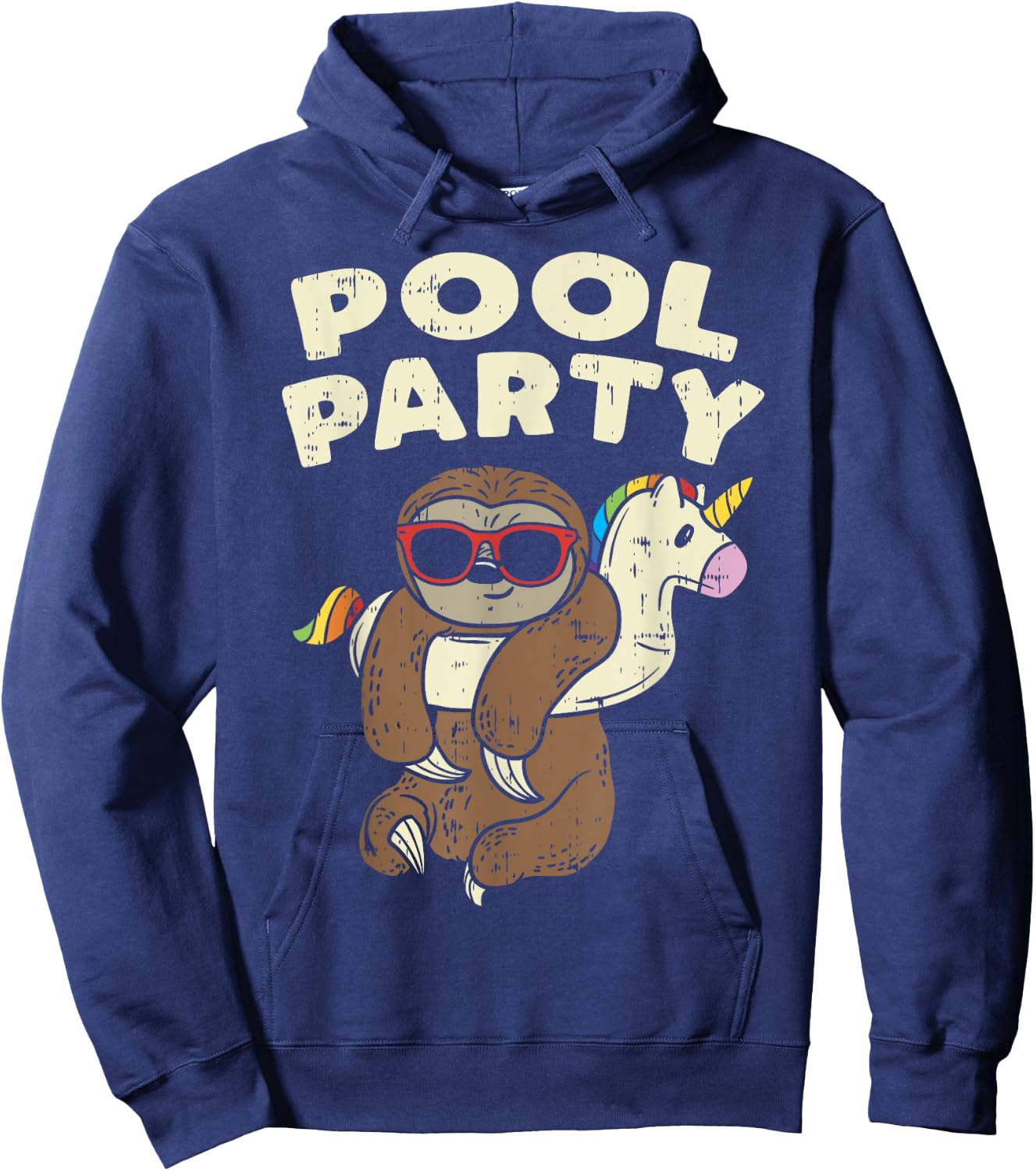 Pool Party Sloth Funny Animal Lover Birthday Party Kids Gift Hoodie - Hoodie | Navy