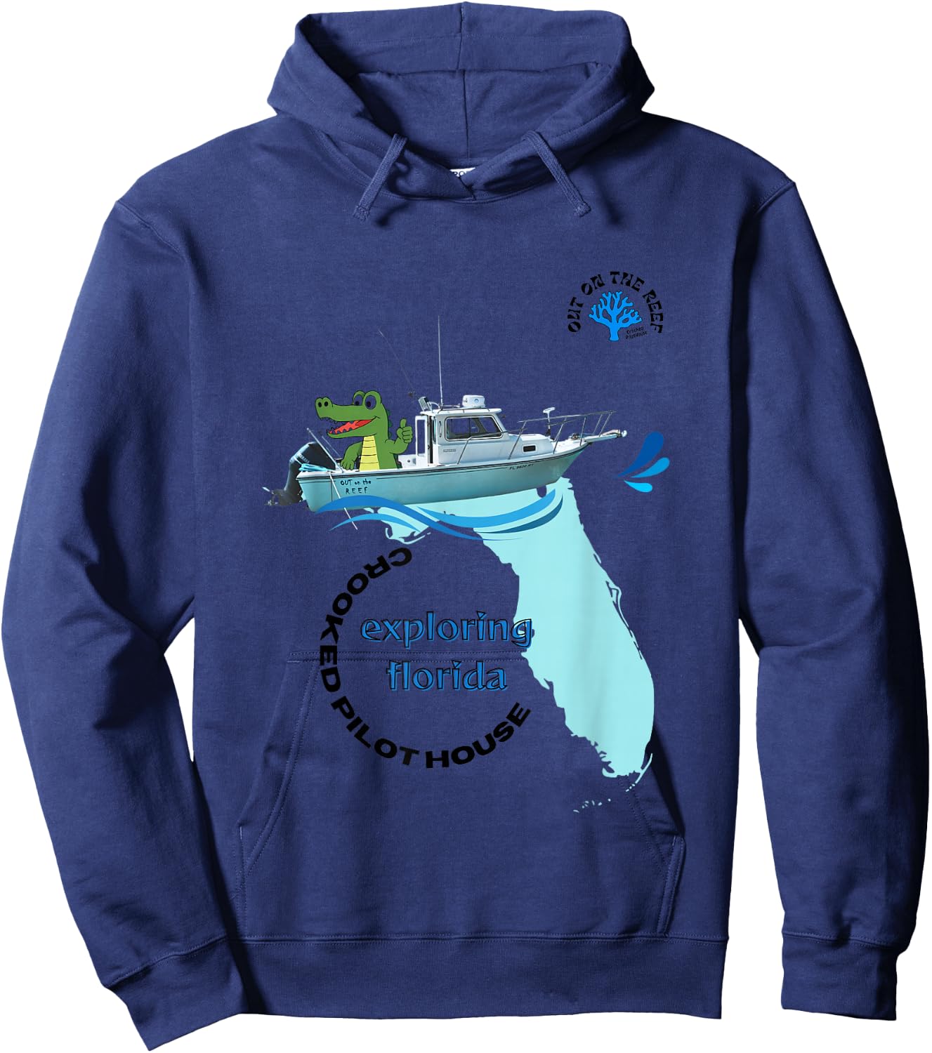 Exploring Florida with Alligator on a Boat Giving Thumbs up Hoodie - Hoodie | Navy