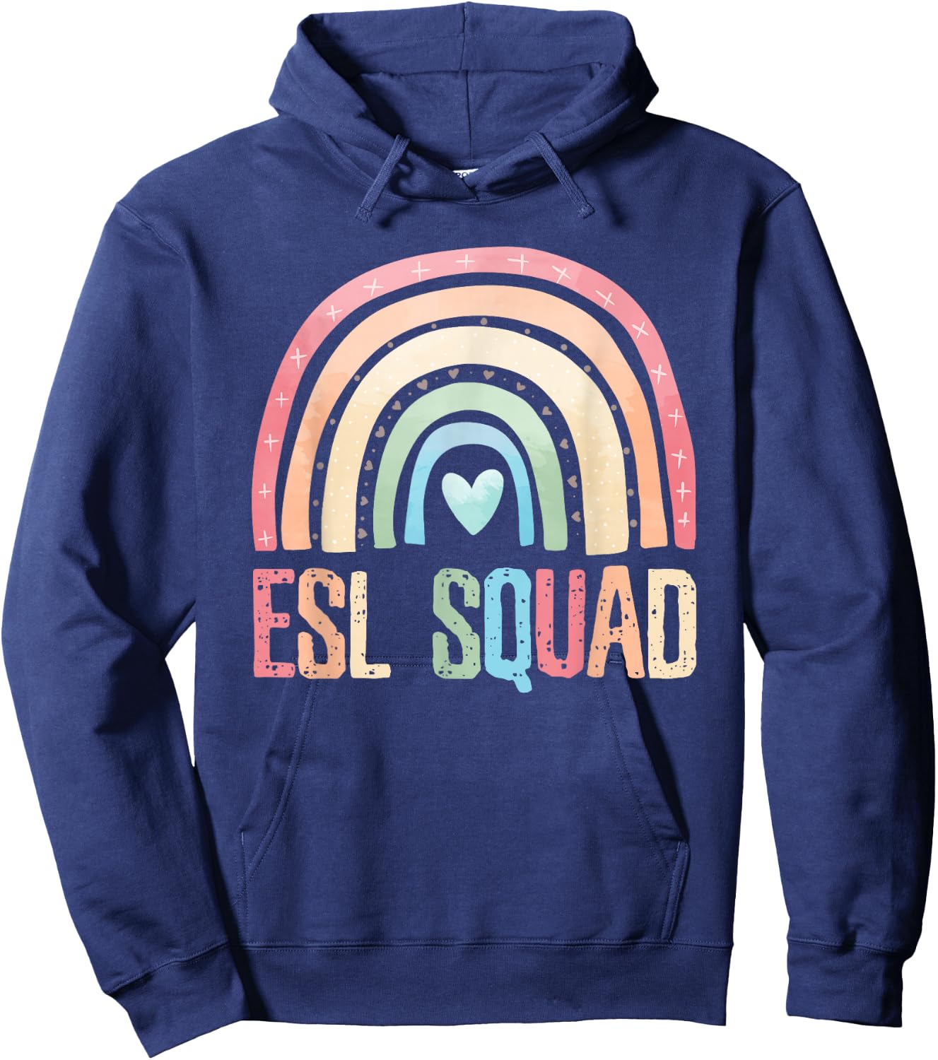 ESL Squad Teacher Crew Team Back To School English Rainbow Hoodie - Hoodie | Navy