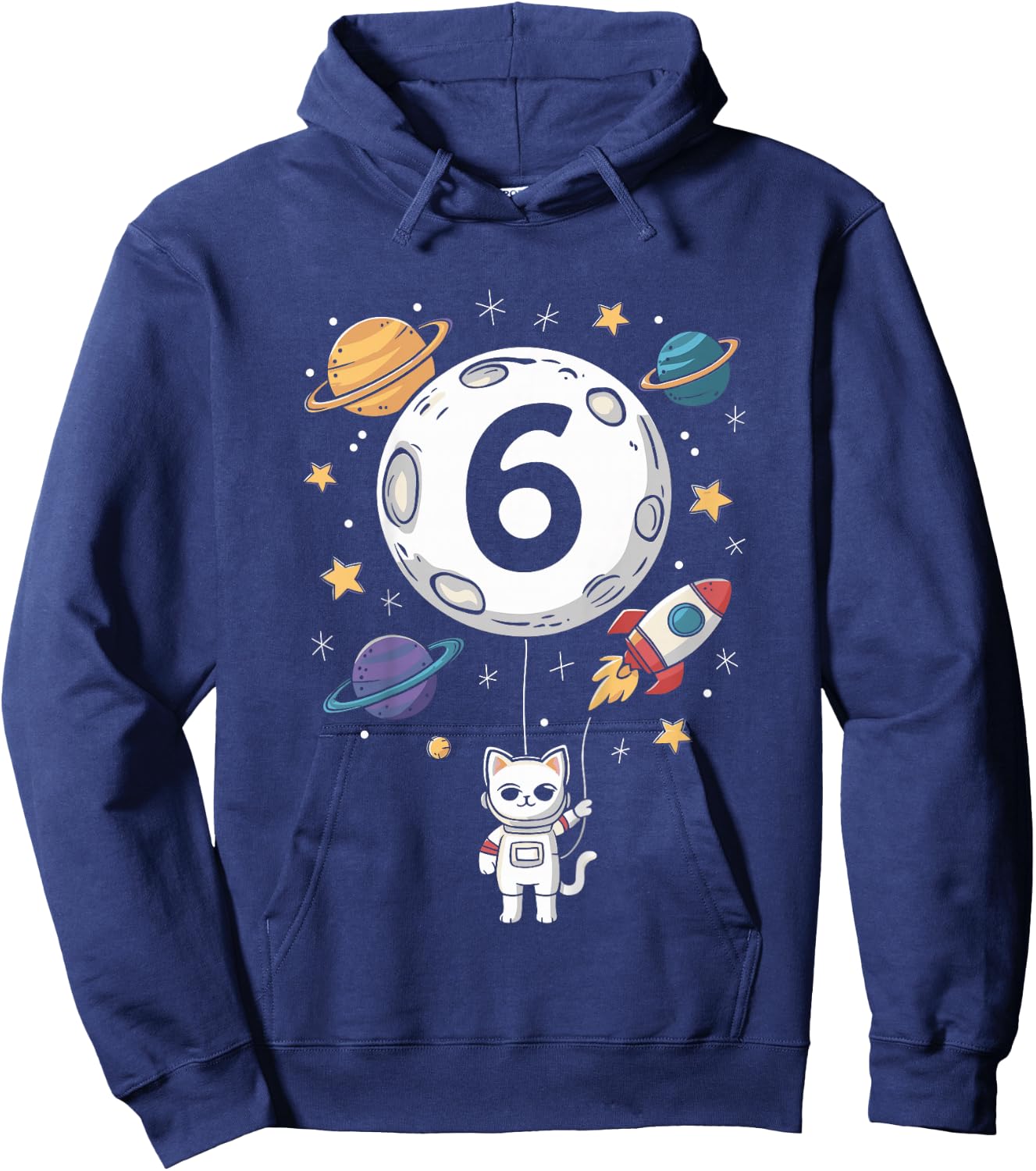 Kids 6 Year Old Birthday Cat Astronaut 6th Birthday Hoodie - Hoodie | Navy