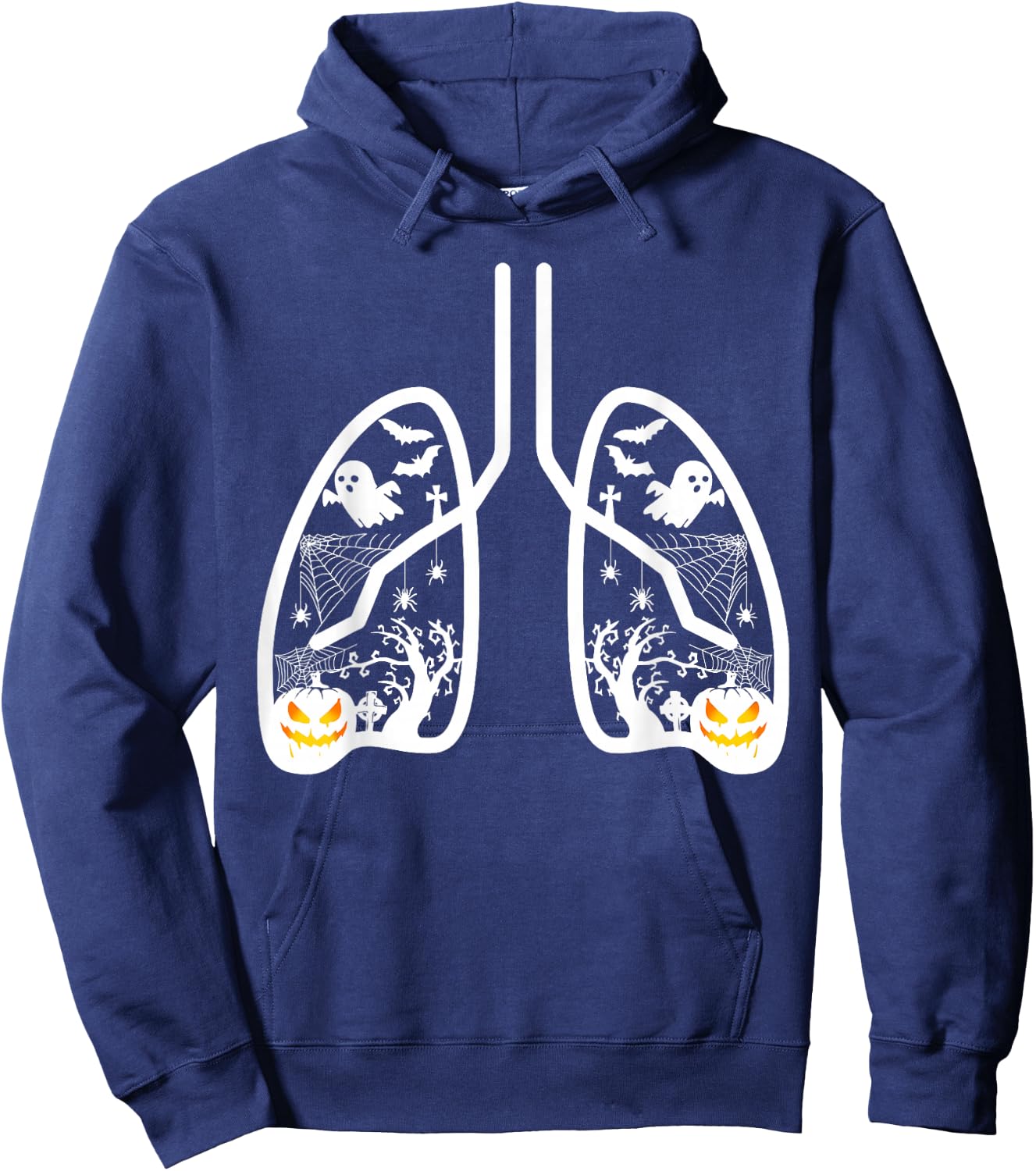Retro Respiratory Therapist RT Lung Ghost Pumpkin Halloween Hoodie - Hoodie | Navy