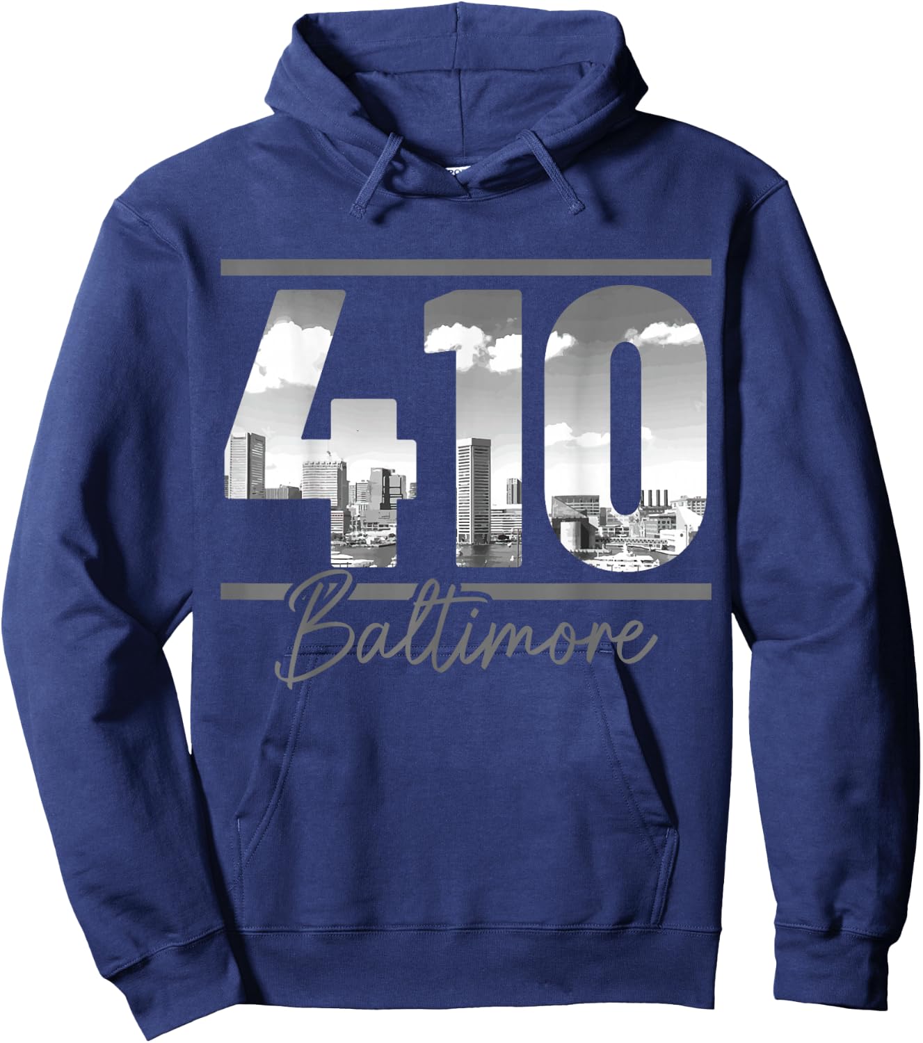Baltimore 410 Area Code Skyline Maryland Vintage Hoodie - Hoodie | Navy