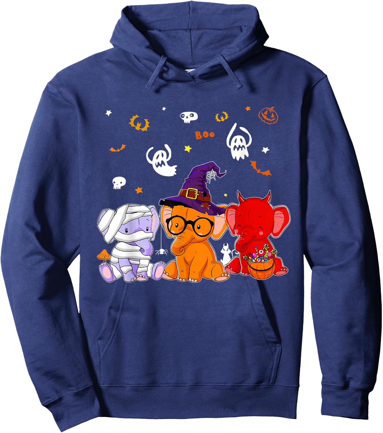 Cute Elephants In Mummy Wicked Witches Devil Halloween Hoodie - Hoodie | Navy