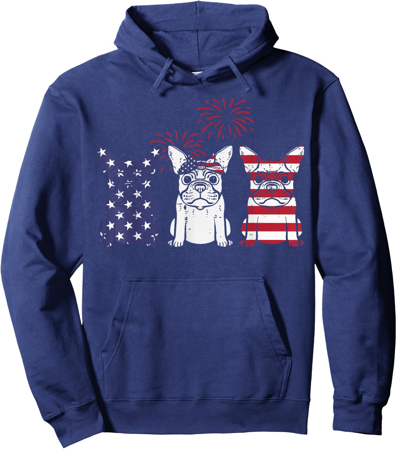 3 US Flag French Bulldogs 4th Of July Patriotic Frenchie Dog Hoodie - Hoodie | Navy