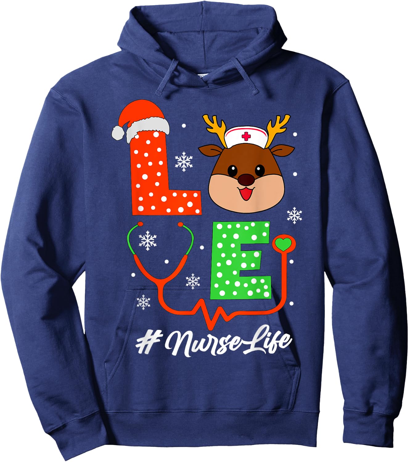 Christmas Nurse Scrub Tops Love Reindeer Nurse Hoodie - Hoodie | Navy