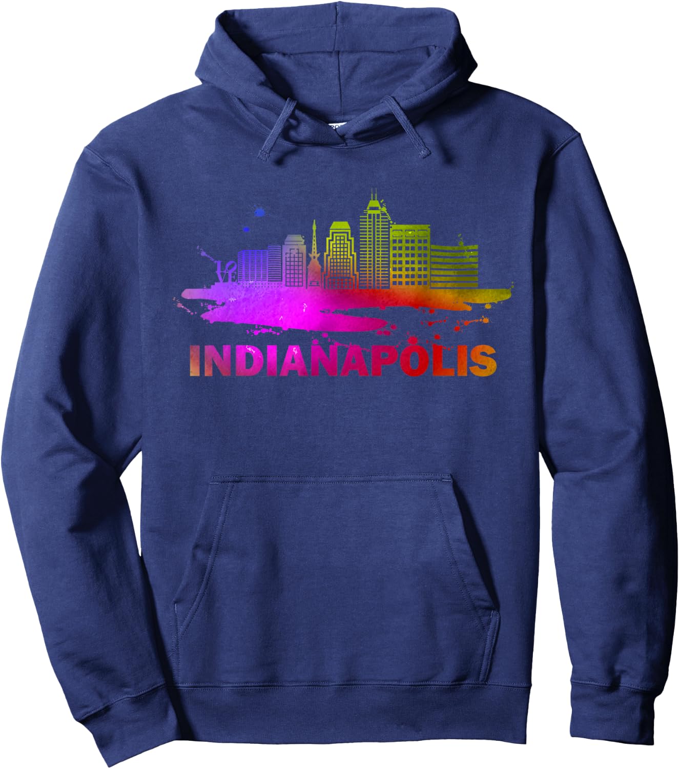 Indianapolis Indiana Home State Outfits & Designs Adult Retro Modern Fit Classic Fit Short Sleeve Black - Small - Modern Indianapolis Skyline Cityscape Souvenir Hoodie - Hoodie | Navy