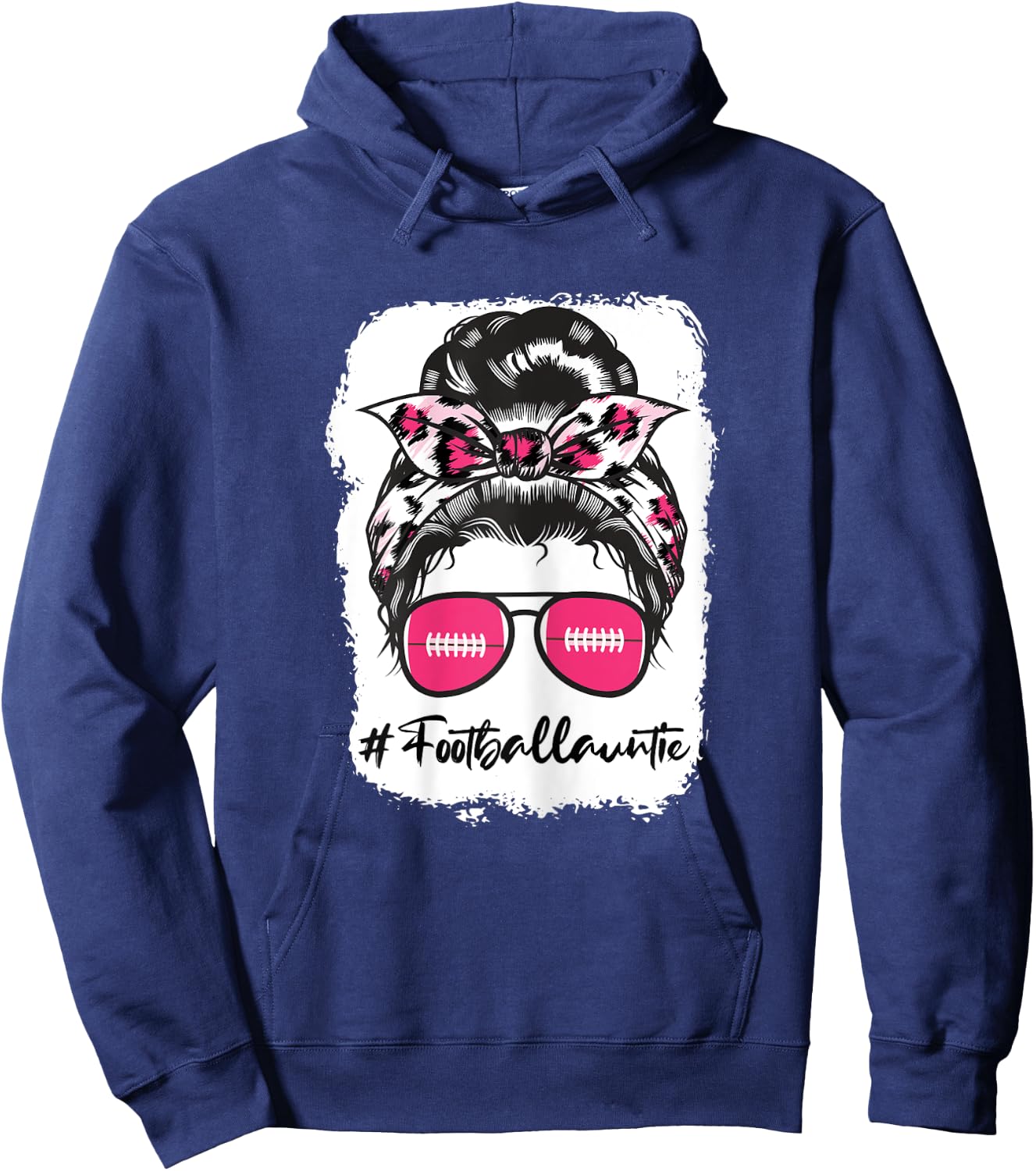 Bleached Football Auntie Pink Leopard Print Messy Bun Hoodie - Hoodie | Navy