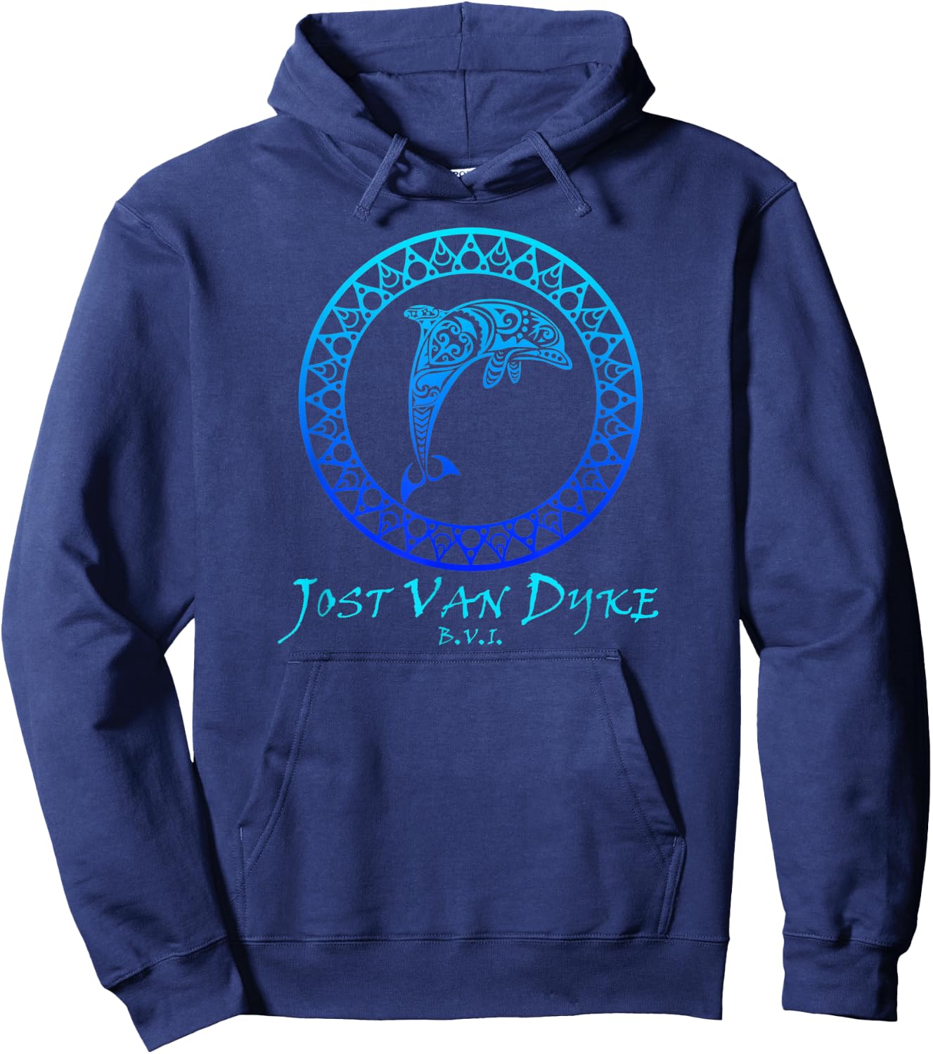 Jost Van Dyke, BVI Vintage Retro Tribal Dolphin Vacation Hoodie - Hoodie | Navy