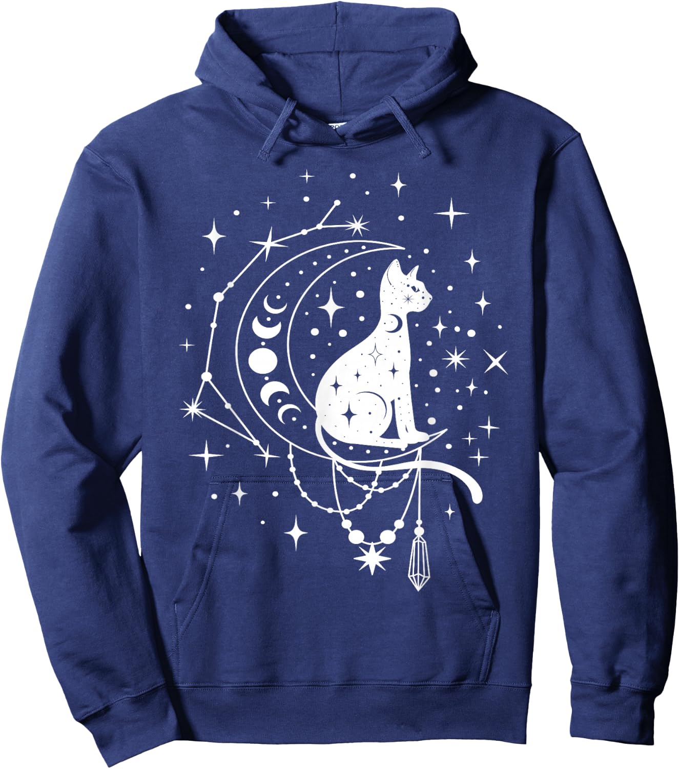Celestial Cat, Crescent Moon, Star Constellation, Astrology Hoodie - Hoodie | Navy