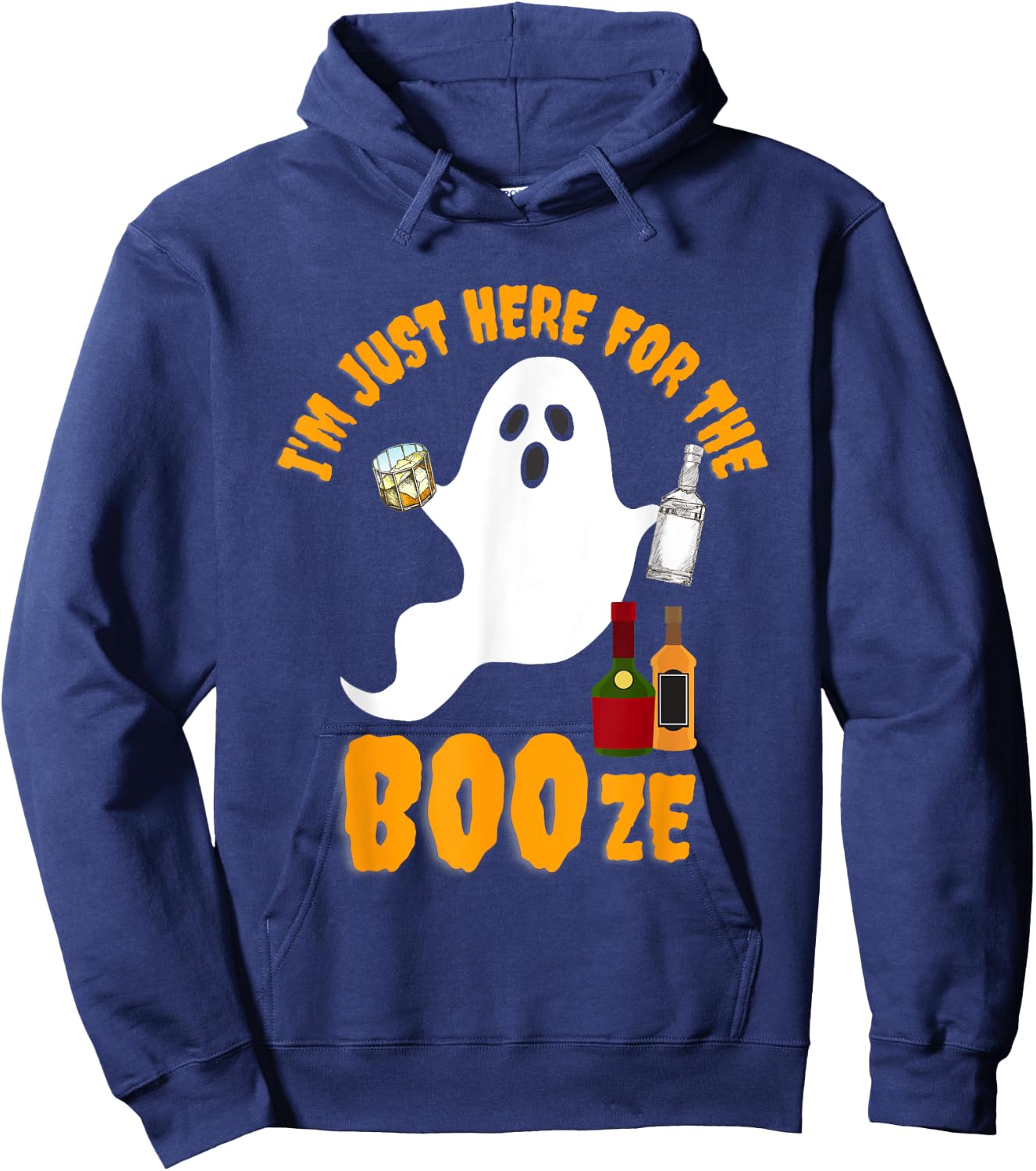 I'm Just Here for the Boos Booze Bourbon Drinking Halloween Hoodie - Hoodie | Navy