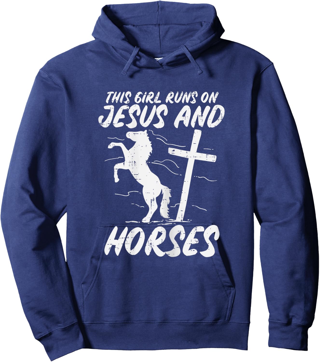 Girl Runs On Jesus And Horses God Christian Girls Women Hoodie - Hoodie | Navy