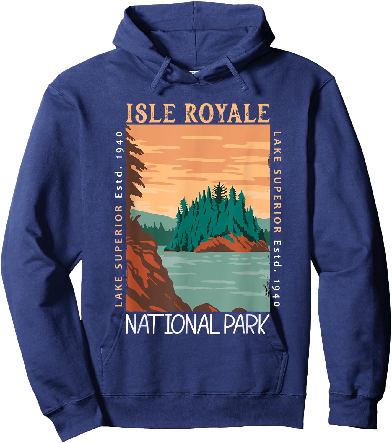 Isle Royale National Park Lake Superior Distressed Vintage Hoodie - Hoodie | Navy
