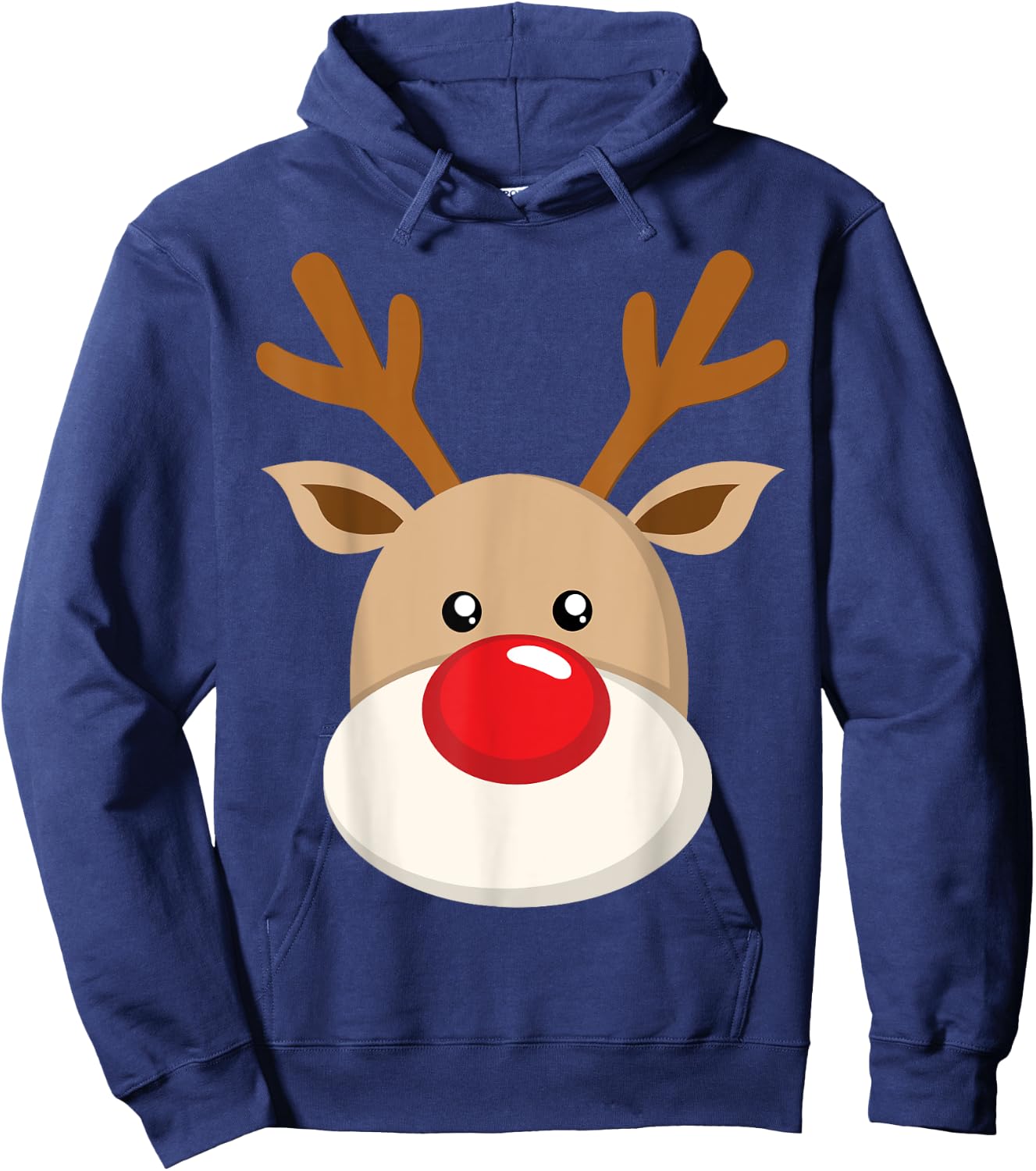 Cute Reindeer Rudolph Red Nose Christmas Antlers Hoodie - Hoodie | Navy
