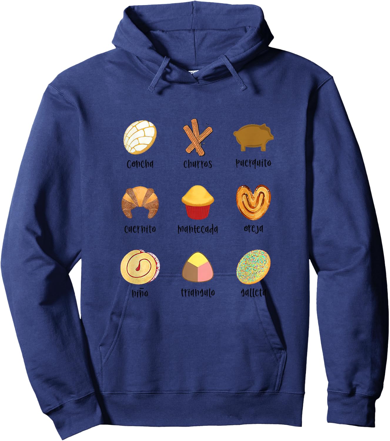 Pan Dulce Mexican Food Pan Dulce Concha Pan Latina Spanish , White Hoodie - Hoodie | Navy