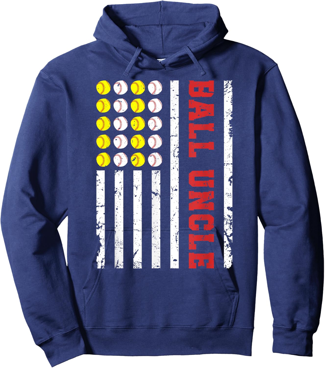 Ball Uncle US Flag Baseball Softball Uncle Of Ballers Hoodie - Hoodie | Navy