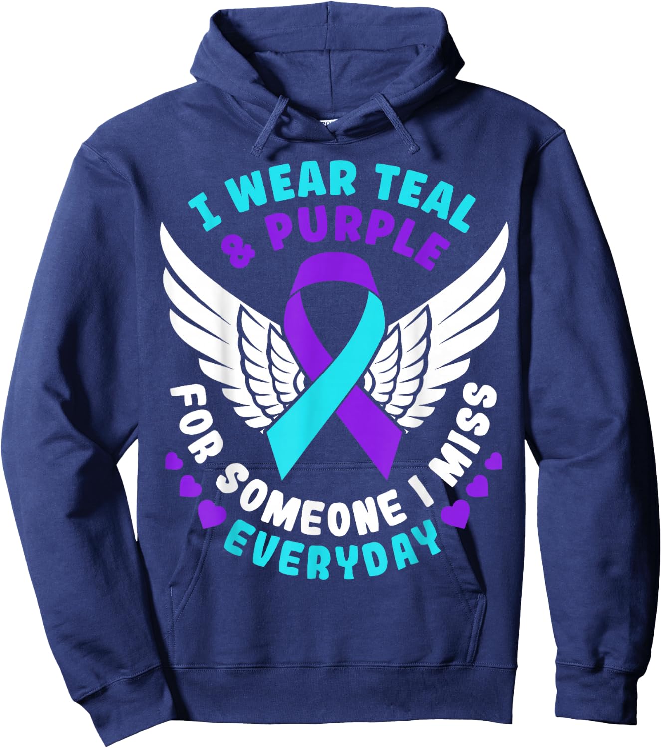 Suicide Prevention Awareness I Wear Teal And Purple Ribbon Hoodie - Hoodie | Navy