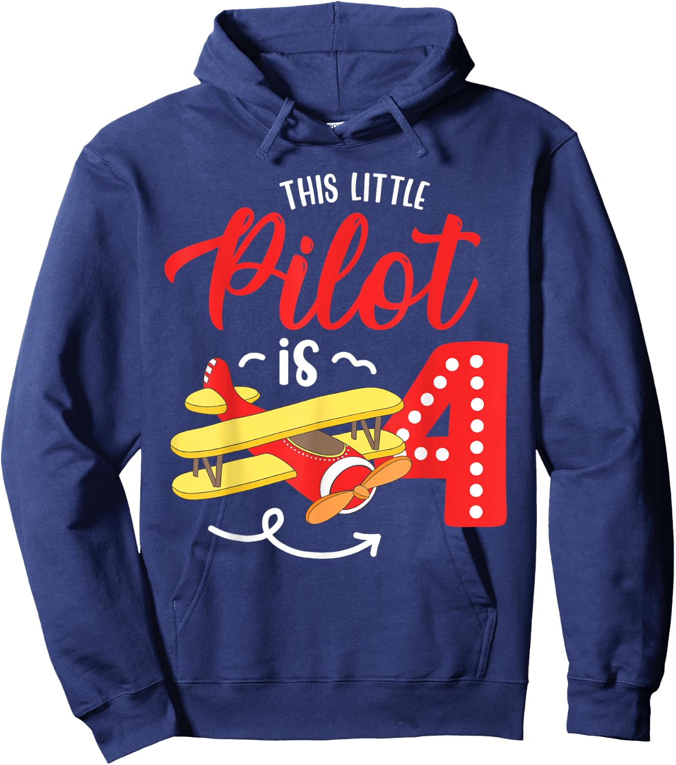 This Little Pilot is 4 Airplane 4th Birthday Kids Hoodie - Hoodie | Navy