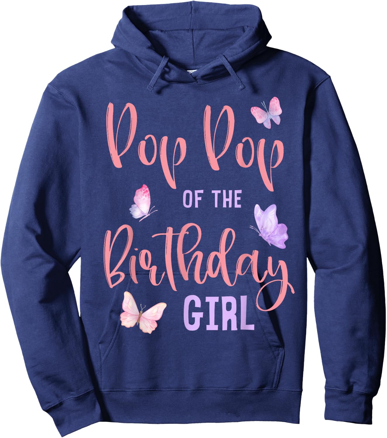 Pop Pop of The Birthday Girl Butterfly Party Matching Family Hoodie - Hoodie | Navy