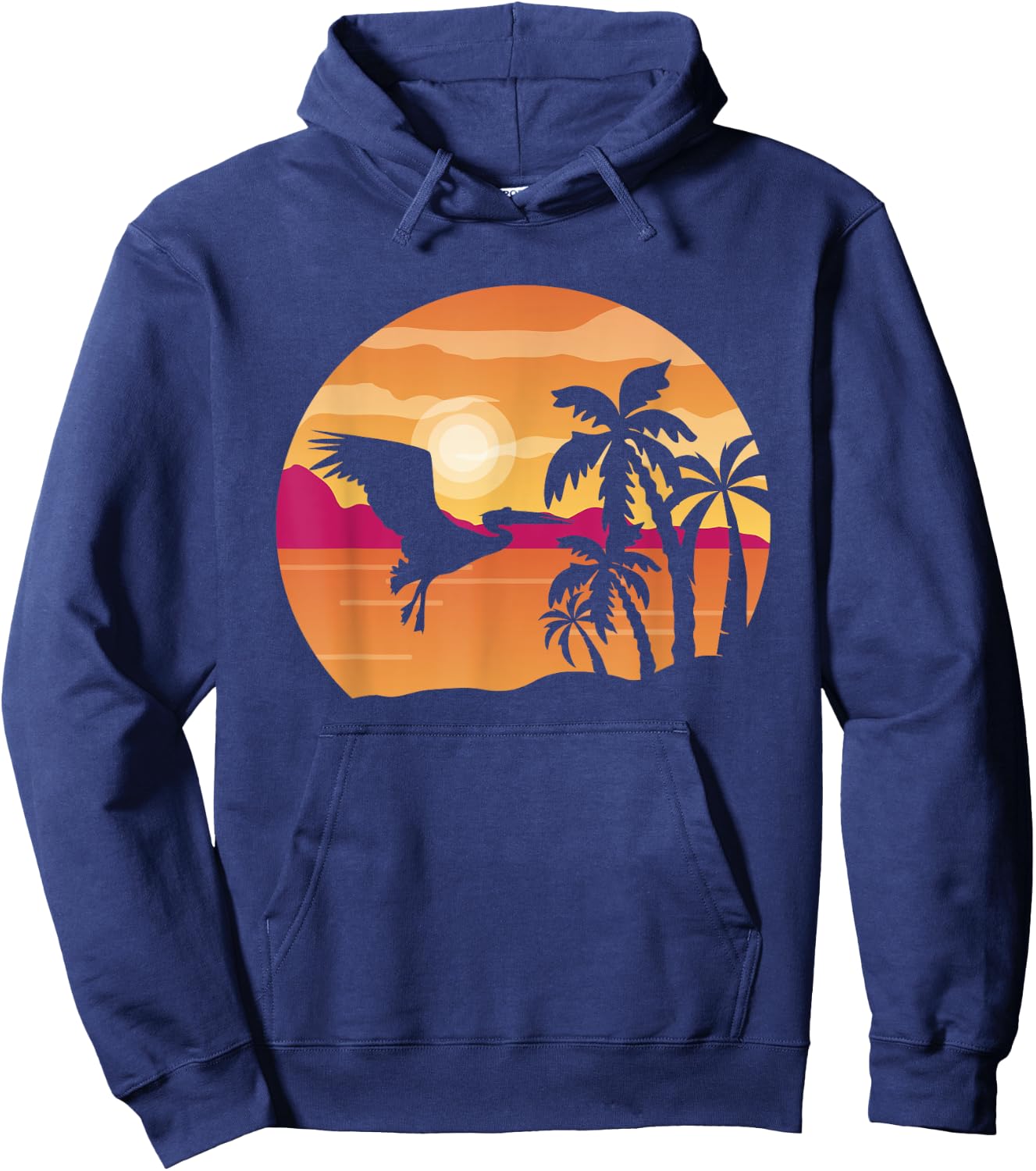 Pelican Bird Palm Tree Tropical Bird Animal Summer Sunrise Hoodie - Hoodie | Navy