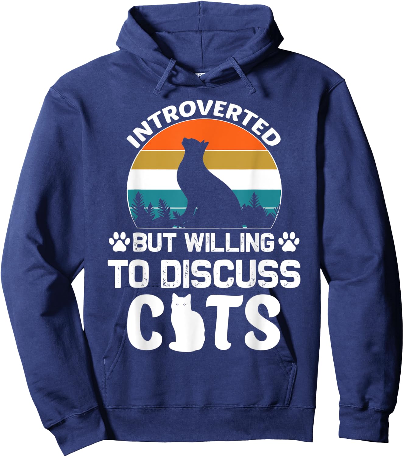 Introverted But Willing To Discuss Cats, Funny Cat Retro Women Hoodie - Hoodie | Navy